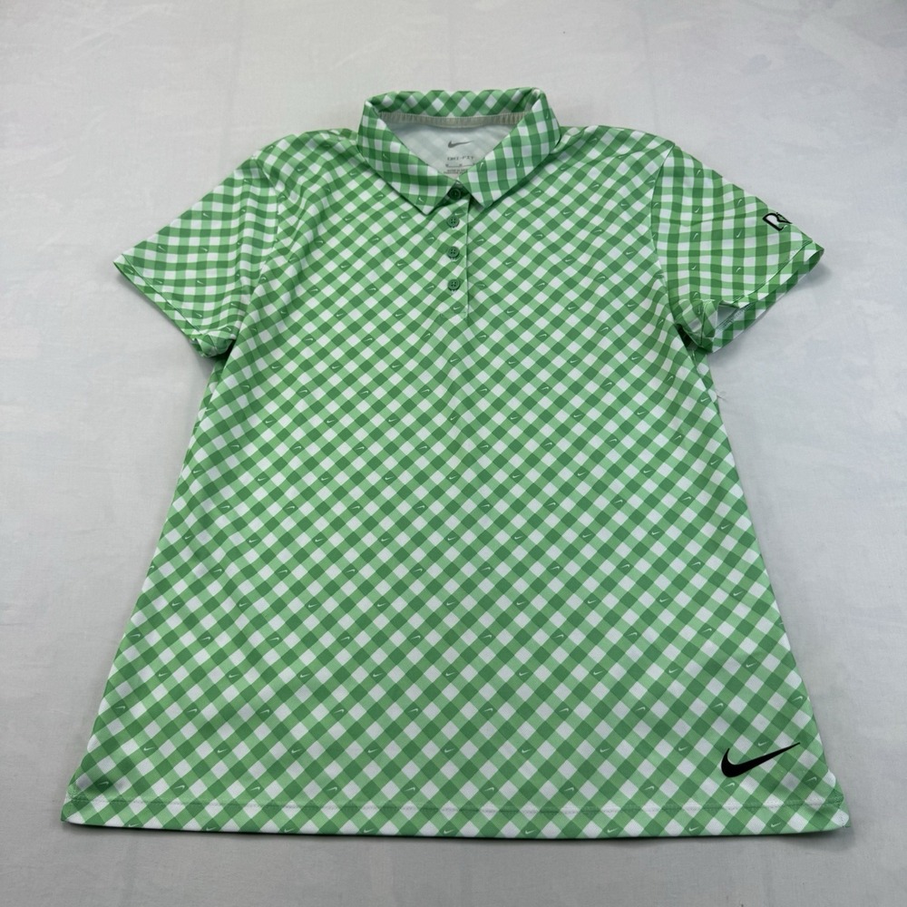 Nike Dri-FIT Womens M Green Gingham Golf Polo Riverdale